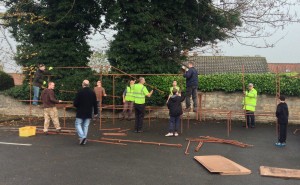 putting up the stalls Branston Christmas Market