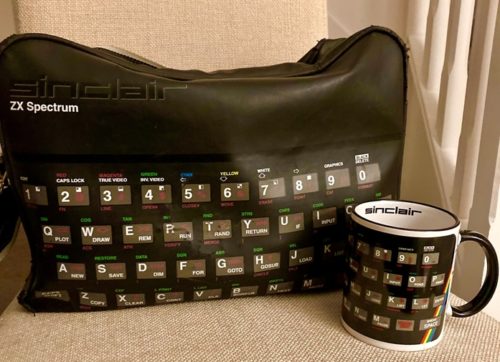 ZX Spectrum on a bag and mug